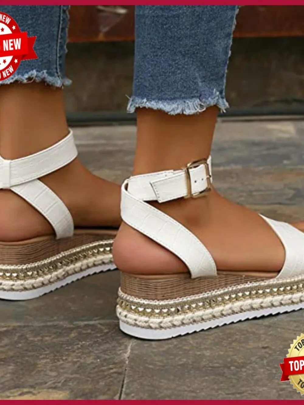 Women's Espadrilles Flatform Sandals Open Toe Ankle Strap Wedges Lightweight